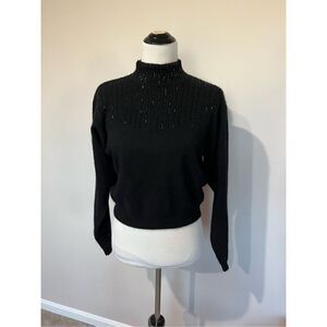 Britches of Georgetowne lambs wool Blend cropped Sweater black mock neck Size L
